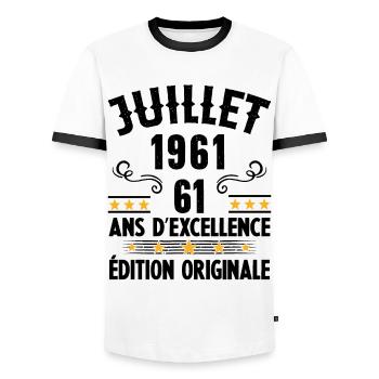 61 Ans Anniversaire Vintage Né(e) en Juillet 1961 - T-shirt contrasté Homme - blanc/noir - Devant - AI Model Female 172 light (172cm) & AI Model Male 178 dark (178cm)