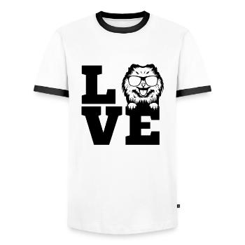 Spitz Pomeranian Zwergspitz Chien - T-shirt contrasté Homme - blanc/noir - Devant - AI Model Female 172 light (172cm) & AI Model Male 178 dark (178cm)