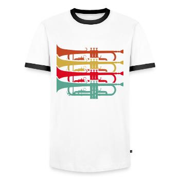 Trumpet TrumpetEr Musician Trumpet Player - Men's Ringer Shirt - white/black - Front - AI Model Female 172 light (172cm) & AI Model Male 178 dark (178cm)