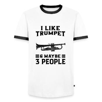 Trumpet TrumpetEr Musician Trumpet Player - Men's Ringer Shirt - white/black - Front - AI Model Female 172 light (172cm) & AI Model Male 178 dark (178cm)
