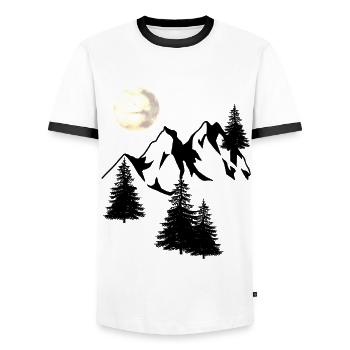 Mountains Moon Peak Spruce Navel Tree Fir Natural - Men's Ringer Shirt - white/black - Front - AI Model Female 172 light (172cm) & AI Model Male 178 dark (178cm)