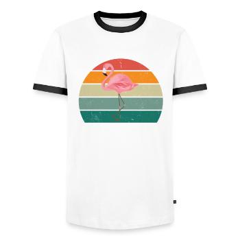 Flamingos Pink bird one leg standing flamingo - Men's Ringer Shirt - white/black - Front - AI Model Female 172 light (172cm) & AI Model Male 178 dark (178cm)