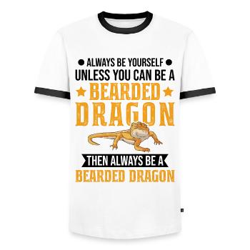 Bartagame Bearded Dragon - Männer Kontrast-T-Shirt - Weiß/Schwarz - Vorne - AI Model Female 172 light (172cm) & AI Model Male 178 dark (178cm)