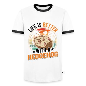 Life is better with a Hedgehog Igel - Men's Ringer Shirt - white/black - Front - AI Model Female 172 light (172cm) & AI Model Male 178 dark (178cm)