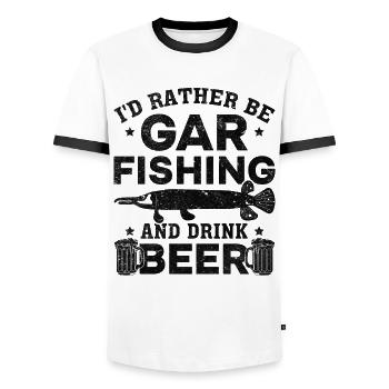 I'd Rather Be Gar Fishing and Drinking Beer - Men's Ringer Shirt - white/black - Front - AI Model Female 172 light (172cm) & AI Model Male 178 dark (178cm)