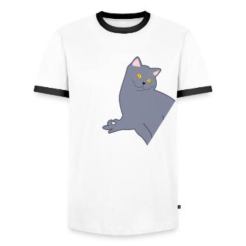 Reingeschaut Spiel mit Katze Reingeguckt - Männer Kontrast-T-Shirt - Weiß/Schwarz - Vorne - AI Model Female 172 light (172cm) & AI Model Male 178 dark (178cm)