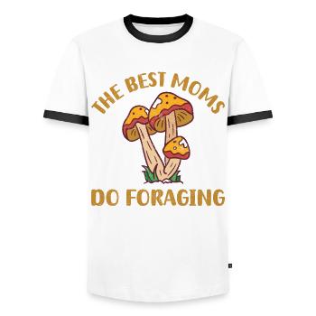 The Best Moms Do Foraging Mushroom Hunter Foraging - Men's Ringer Shirt - white/black - Front - AI Model Female 172 light (172cm) & AI Model Male 178 dark (178cm)