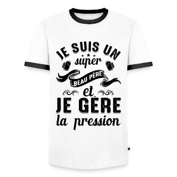 Super Beau-père Papa Idée Cadeau Fête Des Pères - T-shirt contrasté Homme - blanc/noir - Devant - AI Model Female 172 light (172cm) & AI Model Male 178 dark (178cm)