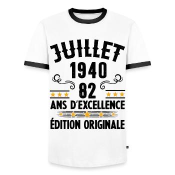 82 Ans Anniversaire Vintage Né(e) en Juillet 1940 - T-shirt contrasté Homme - blanc/noir - Devant - AI Model Female 172 light (172cm) & AI Model Male 178 dark (178cm)