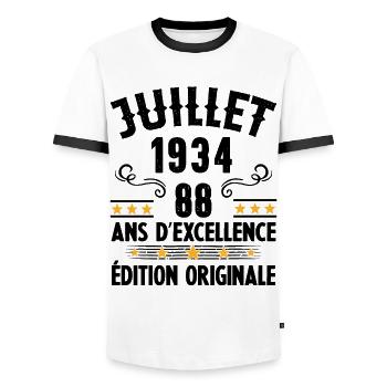 88 Ans Anniversaire Vintage Né(e) en Juillet 1934 - T-shirt contrasté Homme - blanc/noir - Devant - AI Model Female 172 light (172cm) & AI Model Male 178 dark (178cm)