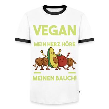 Veganer Vegan - Männer Kontrast-T-Shirt - Weiß/Schwarz - Vorne - AI Model Female 172 light (172cm) & AI Model Male 178 dark (178cm)