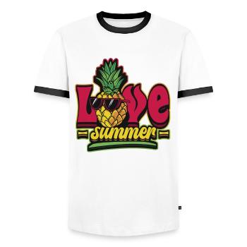 Hello Summer Pineapple with Sunglasses - Men's Ringer Shirt - white/black - Front - AI Model Female 172 light (172cm) & AI Model Male 178 dark (178cm)