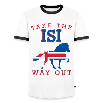 Icelandic Horse Icelandic Riding Icelandic Horses - Men's Ringer Shirt - white/black - Front - AI Model Female 172 light (172cm) & AI Model Male 178 dark (178cm)