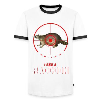 Retro Raccoon Hunting Raccoon Hunter Hunting Vacation - Men's Ringer Shirt - white/black - Front - AI Model Female 172 light (172cm) & AI Model Male 178 dark (178cm)