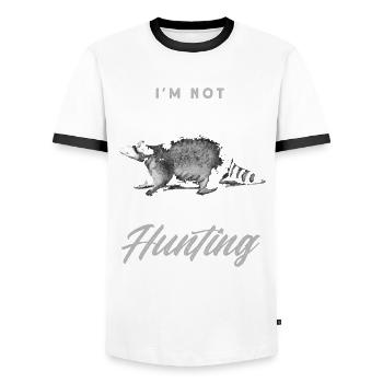 Retro Raccoon Hunting Raccoon Hunter Hunting Vacation - Men's Ringer Shirt - white/black - Front - AI Model Female 172 light (172cm) & AI Model Male 178 dark (178cm)