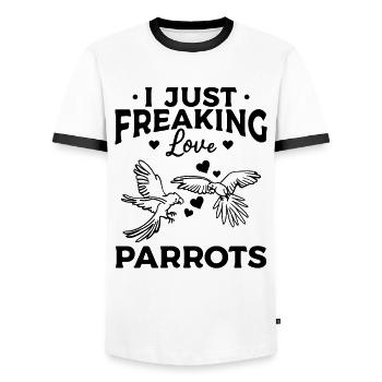 Parrot Bird Lover I just love parrots - Men's Ringer Shirt - white/black - Front - AI Model Female 172 light (172cm) & AI Model Male 178 dark (178cm)