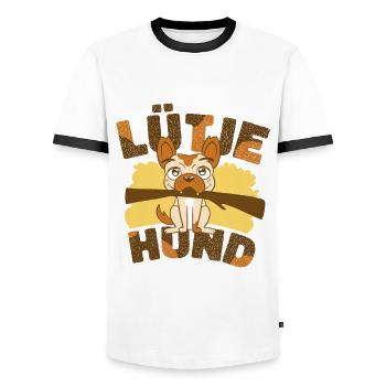 Lütje Dog Low German small dog - Men's Ringer Shirt - white/black - Front - AI Model Female 172 light (172cm) & AI Model Male 178 dark (178cm)