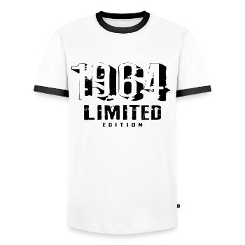 58e anniversaire Édition limitée 1964 58 ans - T-shirt contrasté Homme - blanc/noir - Devant - AI Model Female 172 light (172cm) & AI Model Male 178 dark (178cm)