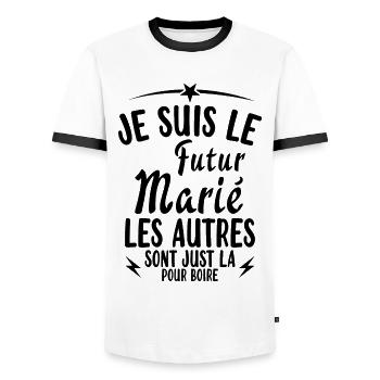 Cadeau de célibataire pour un futur marié - T-shirt contrasté Homme - blanc/noir - Devant - AI Model Female 172 light (172cm) & AI Model Male 178 dark (178cm)