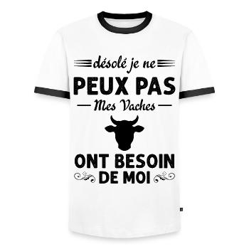 Mes Vaches Cadeau drôle pour l'agriculteur - T-shirt contrasté Homme - blanc/noir - Devant - AI Model Female 172 light (172cm) & AI Model Male 178 dark (178cm)