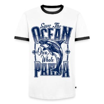 Sauvez les pandas de mer sauvent des orques d’épaulards - T-shirt contrasté Homme - blanc/noir - Devant - AI Model Female 172 light (172cm) & AI Model Male 178 dark (178cm)