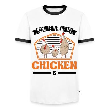 Home is where my Chicken is Chickens - Men's Ringer Shirt - white/black - Front - AI Model Female 172 light (172cm) & AI Model Male 178 dark (178cm)