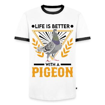 Life is better with a Pigeon Pigeon Pigeon Fancier - Men's Ringer Shirt - white/black - Front - AI Model Female 172 light (172cm) & AI Model Male 178 dark (178cm)