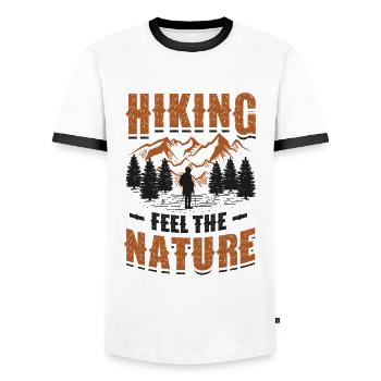 Feel The Nature, National Park, Hiking. - Men's Ringer Shirt - white/black - Front - AI Model Female 172 light (172cm) & AI Model Male 178 dark (178cm)