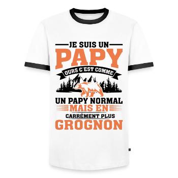 Papy Ours Plus Grognon Anniversaire Noël Cadeau - T-shirt contrasté Homme - blanc/noir - Devant - AI Model Female 172 light (172cm) & AI Model Male 178 dark (178cm)