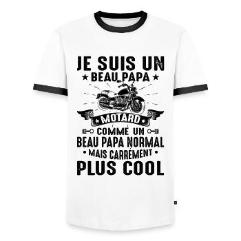Beau-papa Motard Moto Sport Fête Des Pères Cadeau - T-shirt contrasté Homme - blanc/noir - Devant - AI Model Female 172 light (172cm) & AI Model Male 178 dark (178cm)