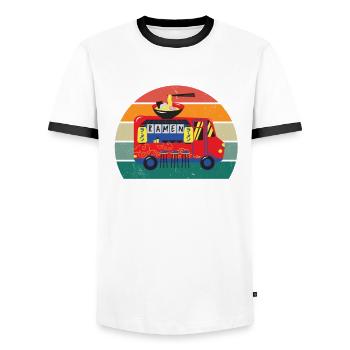 Food Trucker Cook Cook Food Wheels Devise Food - T-shirt contrasté Homme - blanc/noir - Devant - AI Model Female 172 light (172cm) & AI Model Male 178 dark (178cm)