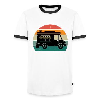 Food Trucker Cook Cook Food Wheels Devise Food - T-shirt contrasté Homme - blanc/noir - Devant - AI Model Female 172 light (172cm) & AI Model Male 178 dark (178cm)