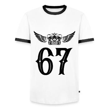 67 Zahl Krone - Männer Kontrast-T-Shirt - Weiß/Schwarz - Vorne - AI Model Female 172 light (172cm) & AI Model Male 178 dark (178cm)