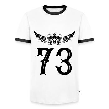 73 Zahl Krone - Männer Kontrast-T-Shirt - Weiß/Schwarz - Vorne - AI Model Female 172 light (172cm) & AI Model Male 178 dark (178cm)