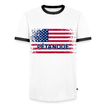 Pétanque Amérique Drapeau Boul Joueur Drapeau - T-shirt contrasté Homme - blanc/noir - Devant - AI Model Female 172 light (172cm) & AI Model Male 178 dark (178cm)