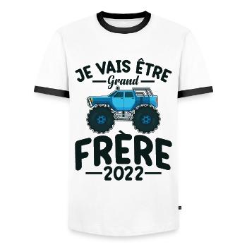 Idée Cadeau Frères Et Sœurs Grossesse Frère 2022 - T-shirt contrasté Homme - blanc/noir - Devant - AI Model Female 172 light (172cm) & AI Model Male 178 dark (178cm)