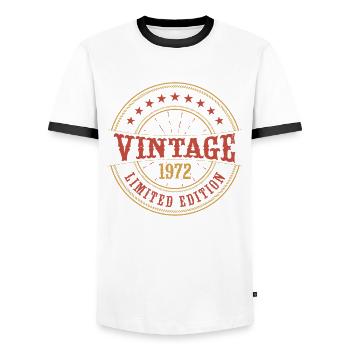 Vintage 1972 Jubiläum Geschenkidee 50 Jahre - Männer Kontrast-T-Shirt - Weiß/Schwarz - Vorne - AI Model Female 172 light (172cm) & AI Model Male 178 dark (178cm)