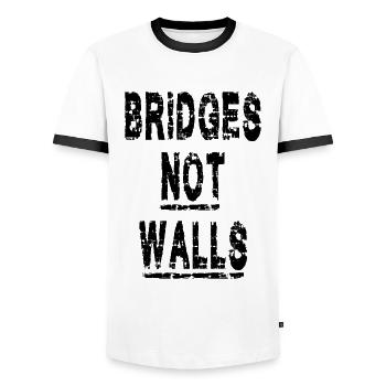 Bridges not Walls Demonstration Demo - Men's Ringer Shirt - white/black - Front - AI Model Female 172 light (172cm) & AI Model Male 178 dark (178cm)