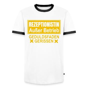 Rezeptionistin Außer Betrieb - Männer Kontrast-T-Shirt - Weiß/Schwarz - Vorne - AI Model Female 172 light (172cm) & AI Model Male 178 dark (178cm)