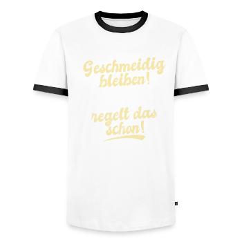 Geschmeidig Der Bleiben Regelt Das Schon - Männer Kontrast-T-Shirt - Weiß/Schwarz - Vorne - AI Model Female 172 light (172cm) & AI Model Male 178 dark (178cm)