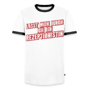 Lasst Mich Durch Ich Bin Rezeptionstin - Männer Kontrast-T-Shirt - Weiß/Schwarz - Vorne - AI Model Female 172 light (172cm) & AI Model Male 178 dark (178cm)