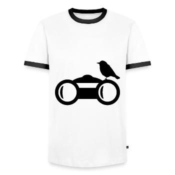 Birdwatcher - Binoculars - Birding - Bird Watching - Men's Ringer Shirt - white/black - Front - AI Model Female 172 light (172cm) & AI Model Male 178 dark (178cm)
