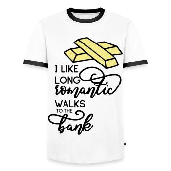 GOLD LOVE MAKING MONEY STOCK EXCHANGE LOVE MOTIF - Men's Ringer Shirt - white/black - Front - AI Model Female 172 light (172cm) & AI Model Male 178 dark (178cm)