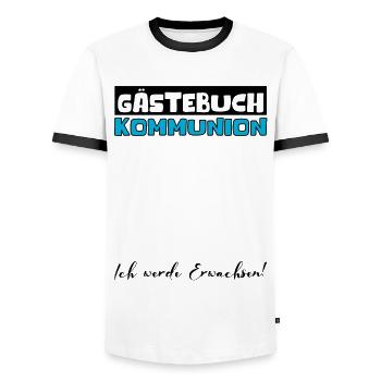 Gästebuch Kommunion Mädchen Jungen Erstkommunion - Männer Kontrast-T-Shirt - Weiß/Schwarz - Vorne - AI Model Female 172 light (172cm) & AI Model Male 178 dark (178cm)