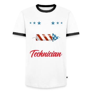 Drôle de feu d’artifice pyrotechnicien disant - T-shirt contrasté Homme - blanc/noir - Devant - AI Model Female 172 light (172cm) & AI Model Male 178 dark (178cm)