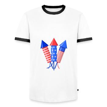 Drôle de feu d’artifice pyrotechnicien disant - T-shirt contrasté Homme - blanc/noir - Devant - AI Model Female 172 light (172cm) & AI Model Male 178 dark (178cm)