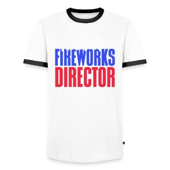 Drôle de feu d’artifice pyrotechnicien disant - T-shirt contrasté Homme - blanc/noir - Devant - AI Model Female 172 light (172cm) & AI Model Male 178 dark (178cm)
