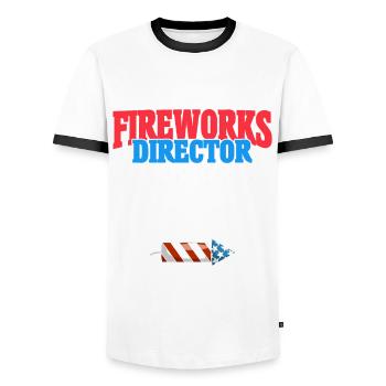 Drôle de feu d’artifice pyrotechnicien disant - T-shirt contrasté Homme - blanc/noir - Devant - AI Model Female 172 light (172cm) & AI Model Male 178 dark (178cm)