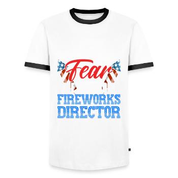 Drôle de feu d’artifice pyrotechnicien disant - T-shirt contrasté Homme - blanc/noir - Devant - AI Model Female 172 light (172cm) & AI Model Male 178 dark (178cm)