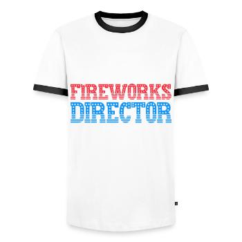 Drôle de feu d’artifice pyrotechnicien disant - T-shirt contrasté Homme - blanc/noir - Devant - AI Model Female 172 light (172cm) & AI Model Male 178 dark (178cm)